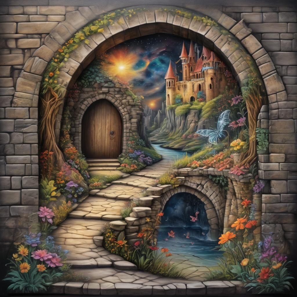 Mystical Fairyland Portal in Dimensional Chalk Art