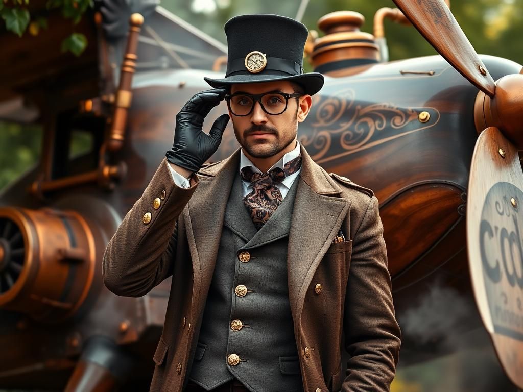 Steampunk Pilot and His Magnificent Airplane