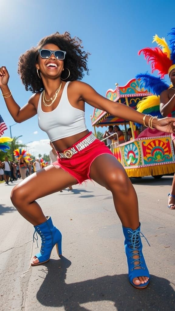Caribbean Carnival Dancer in Vibrant Street Parade