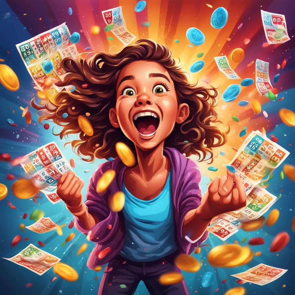 Excited Cartoon Girl Wins Lottery Ticket, Splash Art