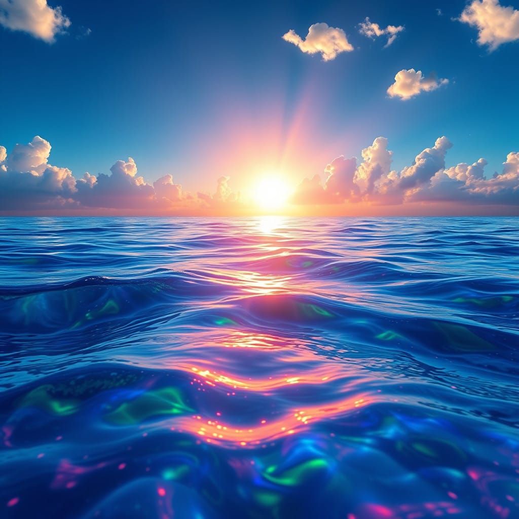 Luminous Oceanic Waves in Vibrant, Iridescent Colors