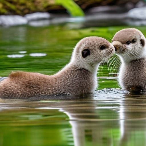 Playful Baby Otters in Spring Wonderland