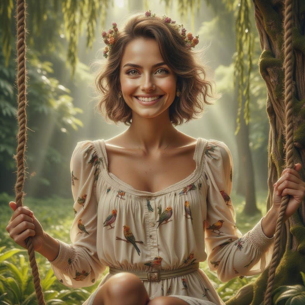 Woman on Swing in Hyperrealistic Style