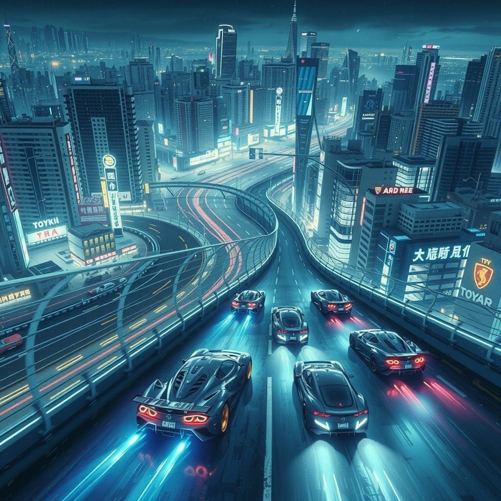 Cyberpunk Tokyo Street Race in Futuristic Style