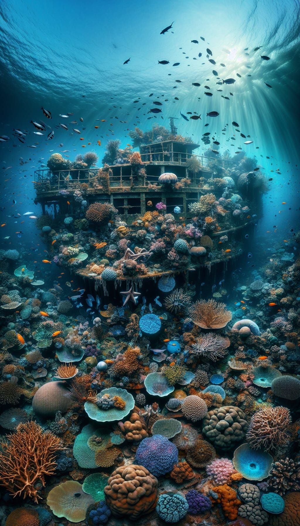 Underwater Coral Reef Kingdom on Sunken Ferry