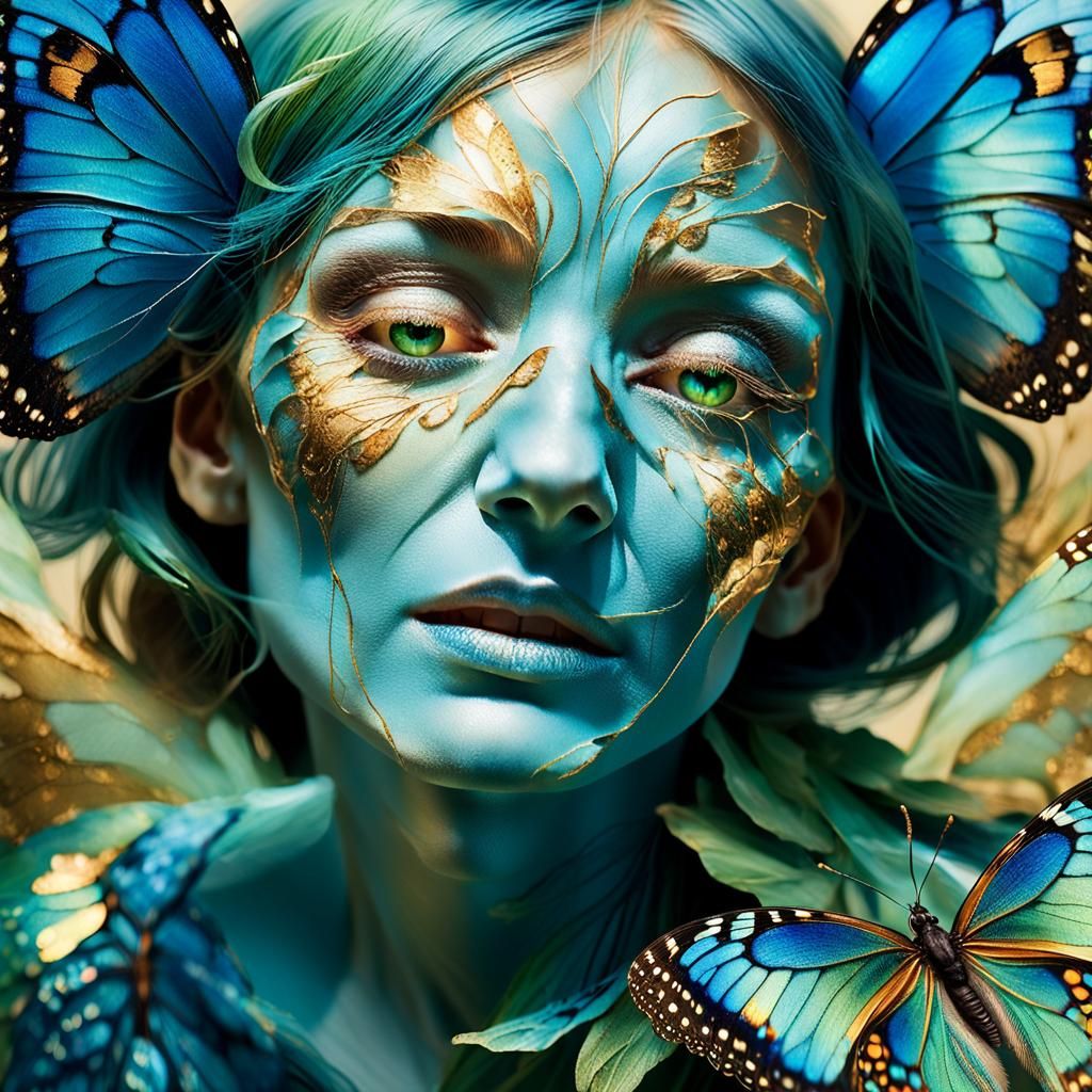 Surreal Metamorphosis: Woman Transforming into Butterfly