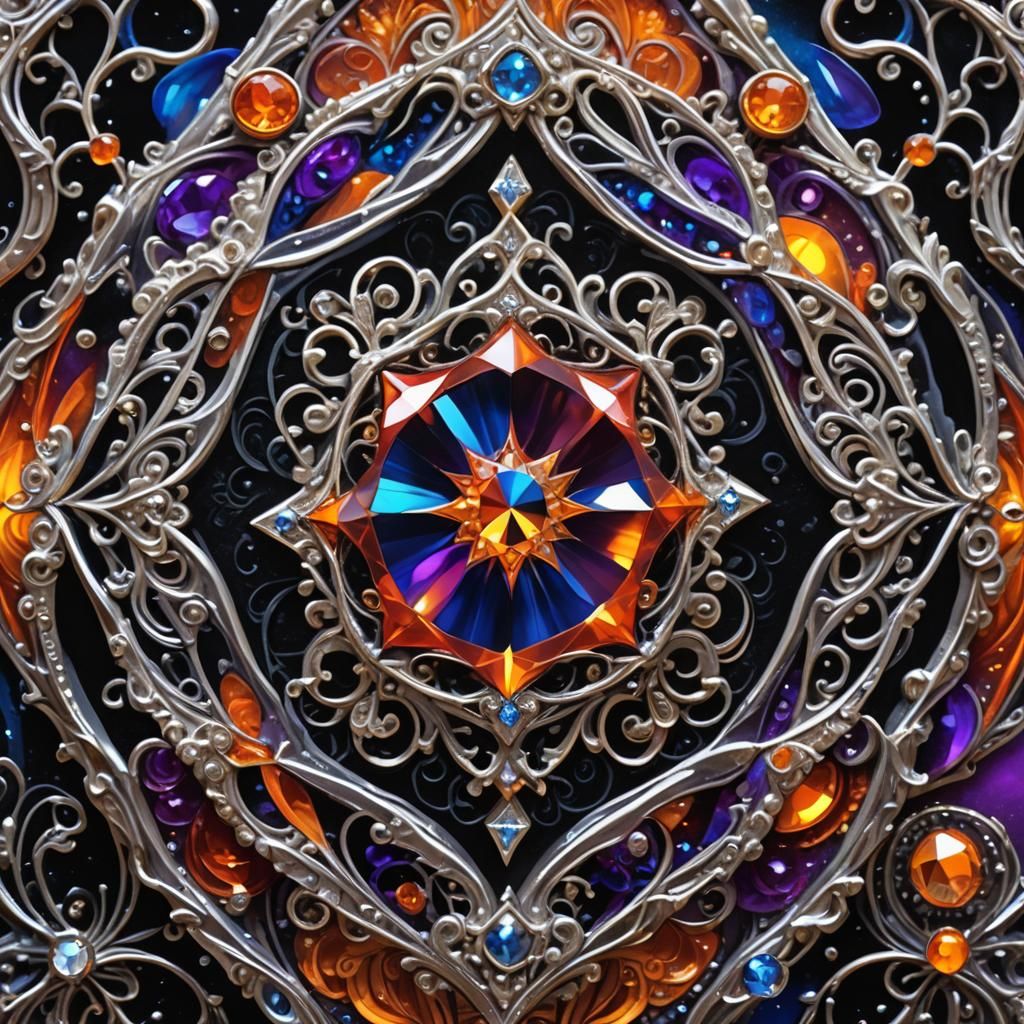 Glinting Diamond with Silver Filigree: Fantasy Concept Art