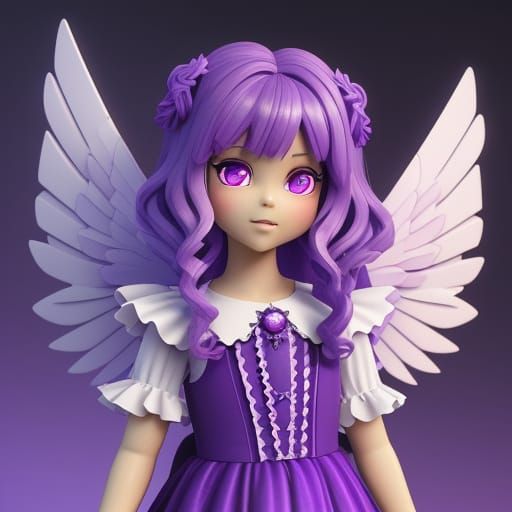 Violet Eyed Angel Girl in Whimsical Glitter Chibi Style