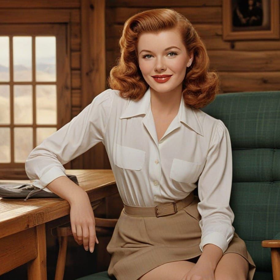 Charming 1940s Pinup in a Log Cabin