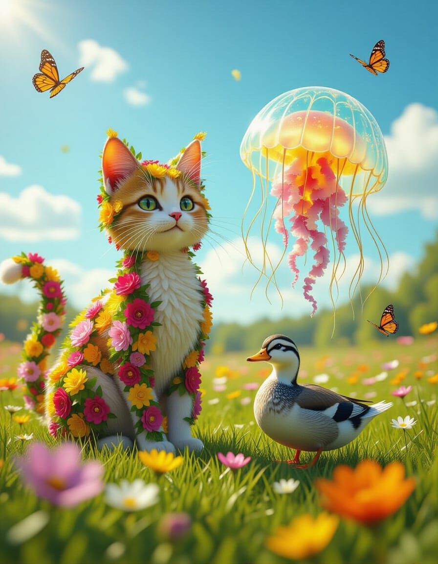 Surreal Animals: A Floral Cat and Lava Jellyfish