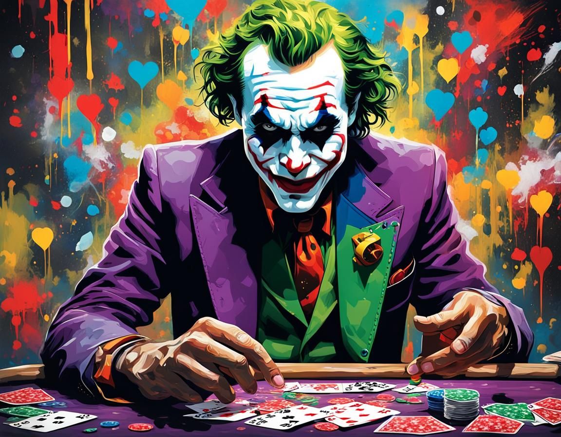Joker Deals Cards in Vegas, Graffiti Art Style