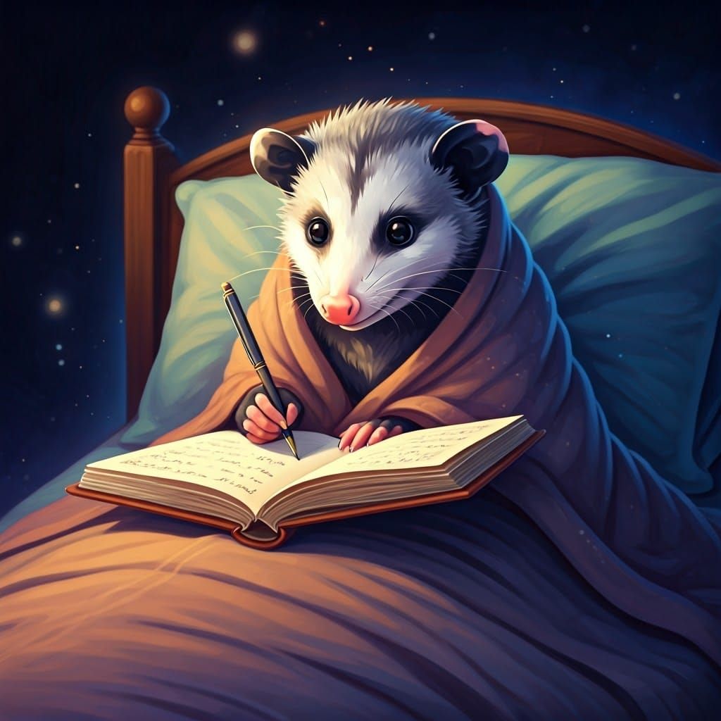 Young Grey Opossum in a Dreamy, Cosmic Bedchamber
