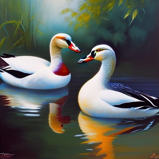 Exquisite Mandarin Ducks in a Spring Garden