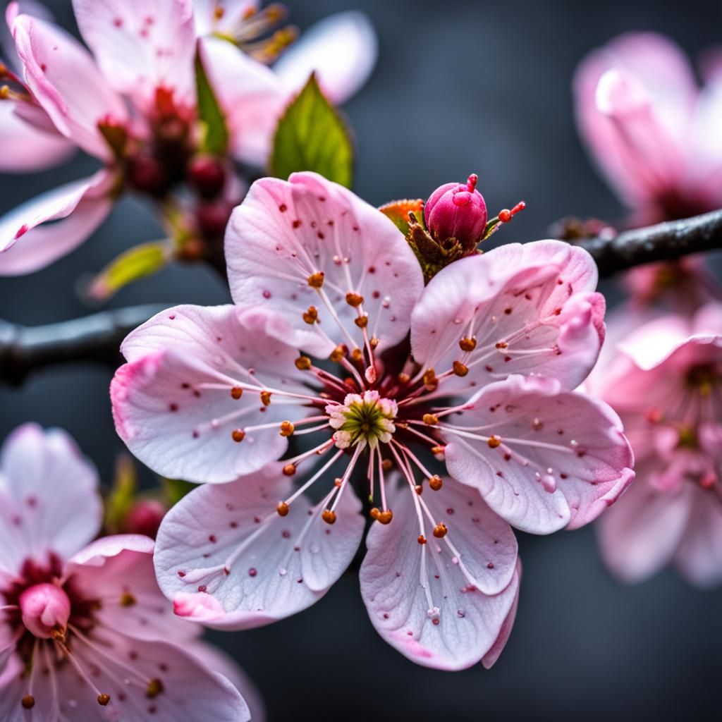 Hyperrealistic Pink Cherry Blossom Macro Photograph