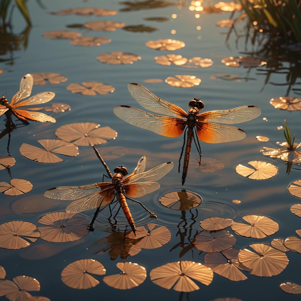 Dragonflies at Sunset: A Fantasy Concept Art