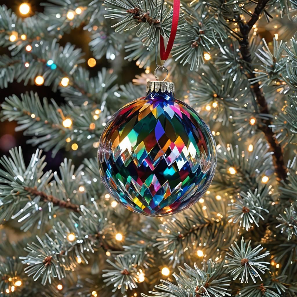 Iridescent Crystal Christmas Ball Ornament: Hyperrealistic C...