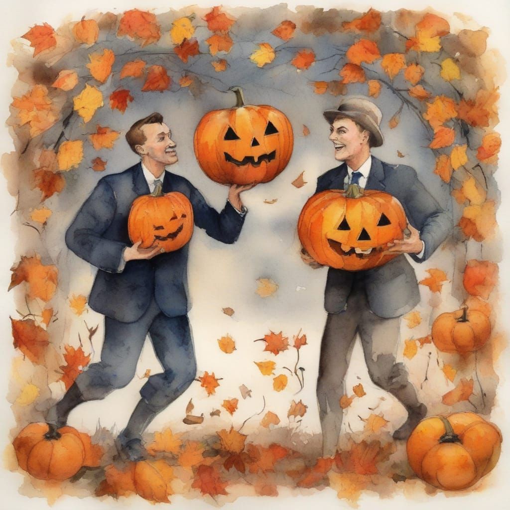 Boxing Jack-o'-Lantern Men in Autumn Ring