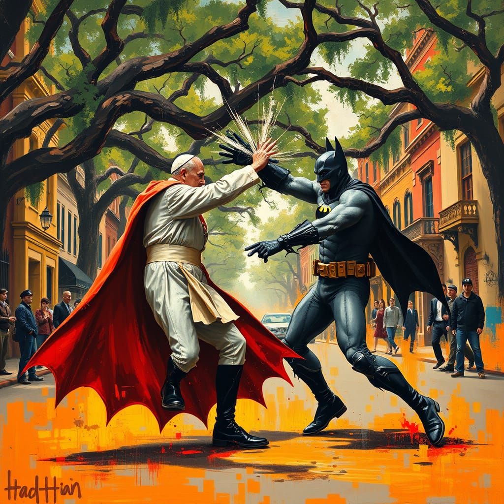 Pope and Batman's Neo-Impressionistic Savannah Street Fight