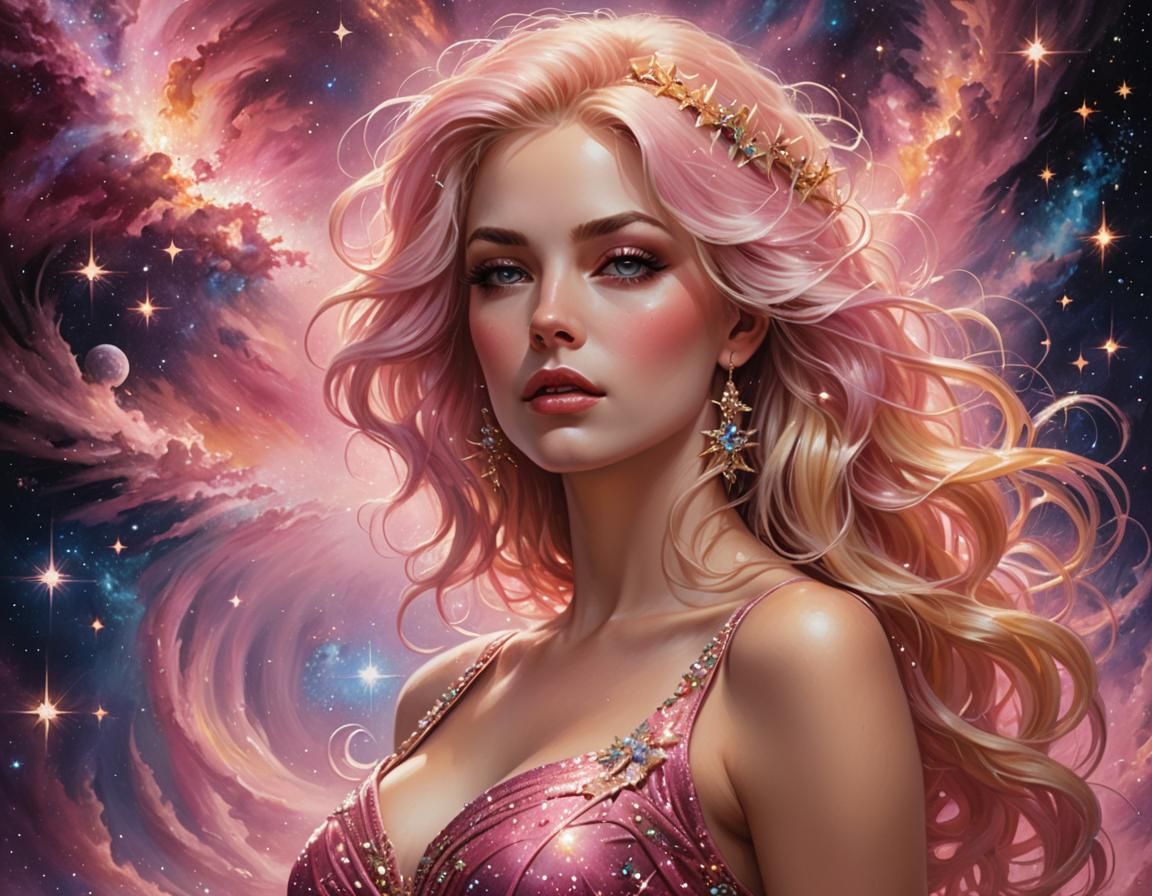 Ethereal Star Gown: A Boris Vallejo-Style Fantasy