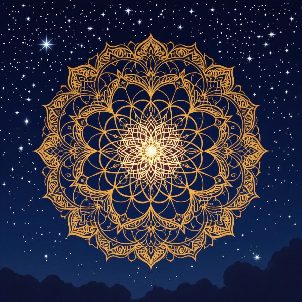 Golden Mandala in Night Sky: Symbol of Unity