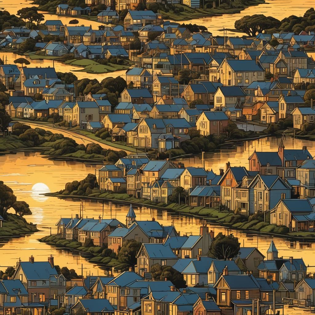 Invercargill Golden Hour in Comic Book Style