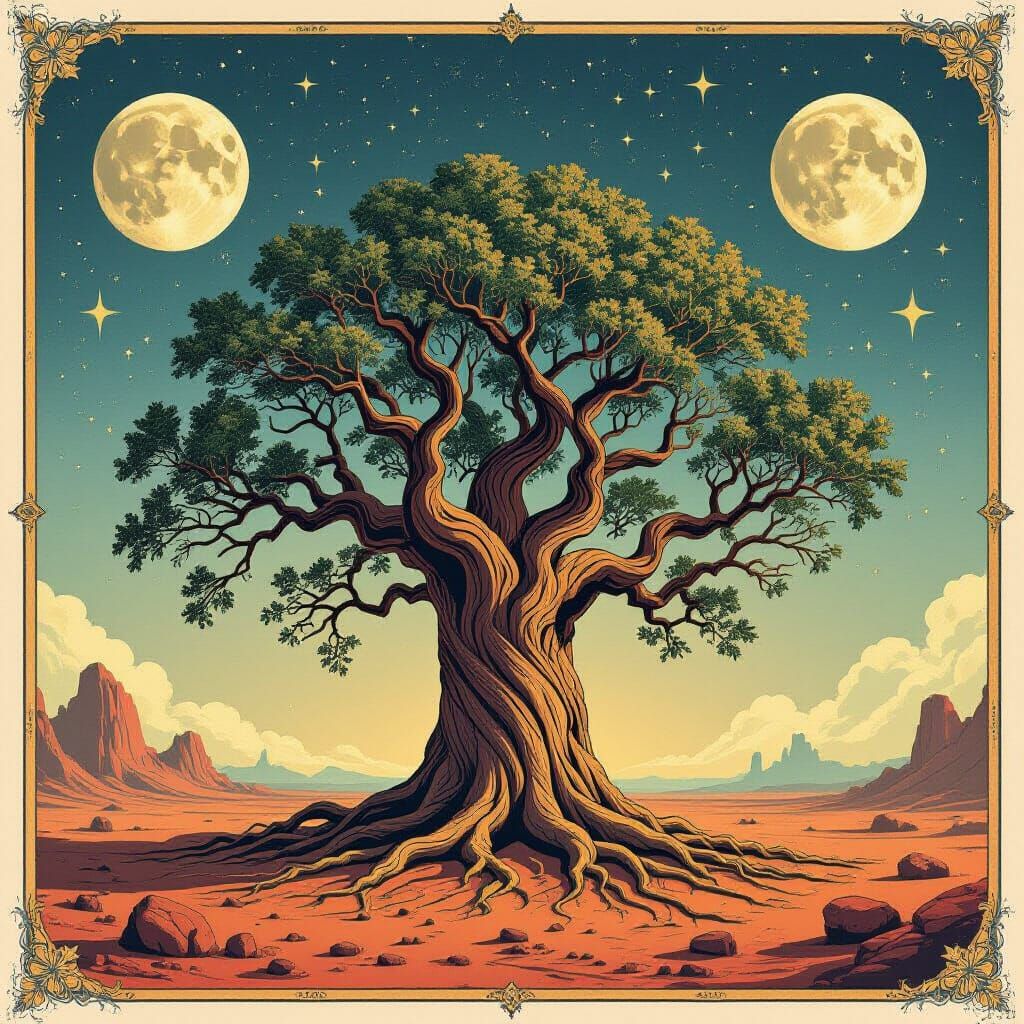 Ancient Cosmic Tree on Alien Planet Under Twin Moons