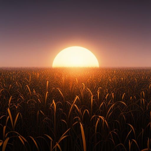 Smokey Sunset Over Golden Barley Field