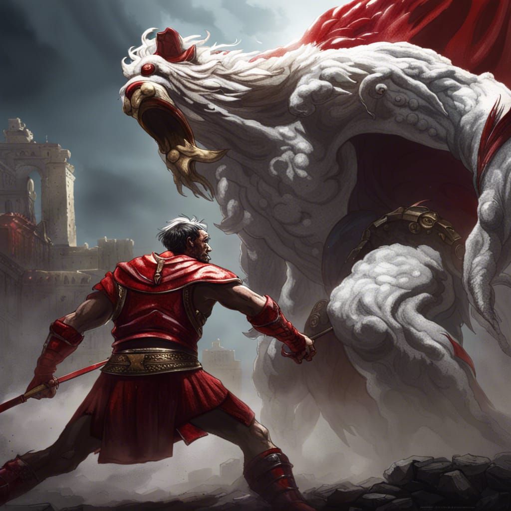 Ajax Battles Monster in Dark Fantasy Art