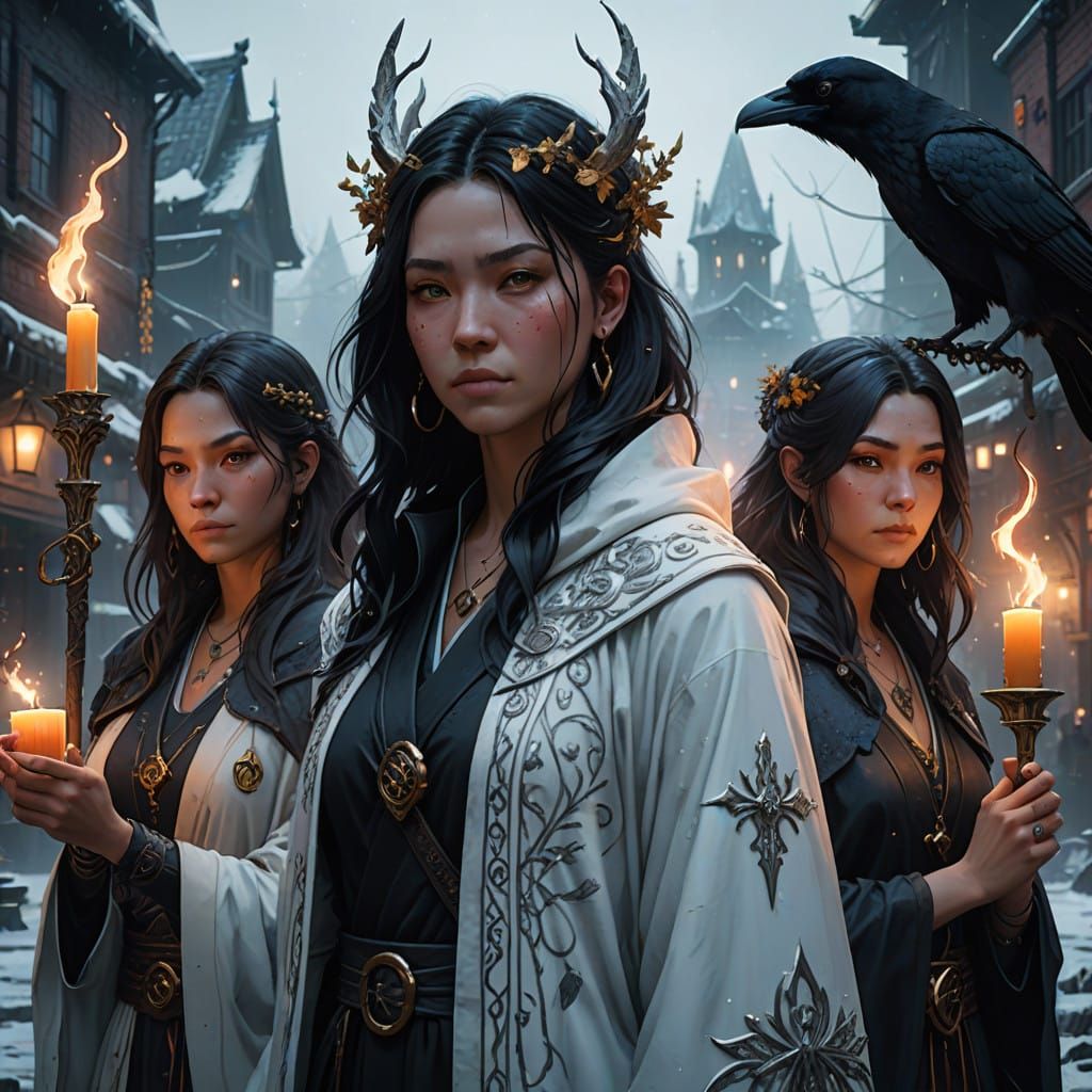 Enchanting Female Witches in Mystical Triad