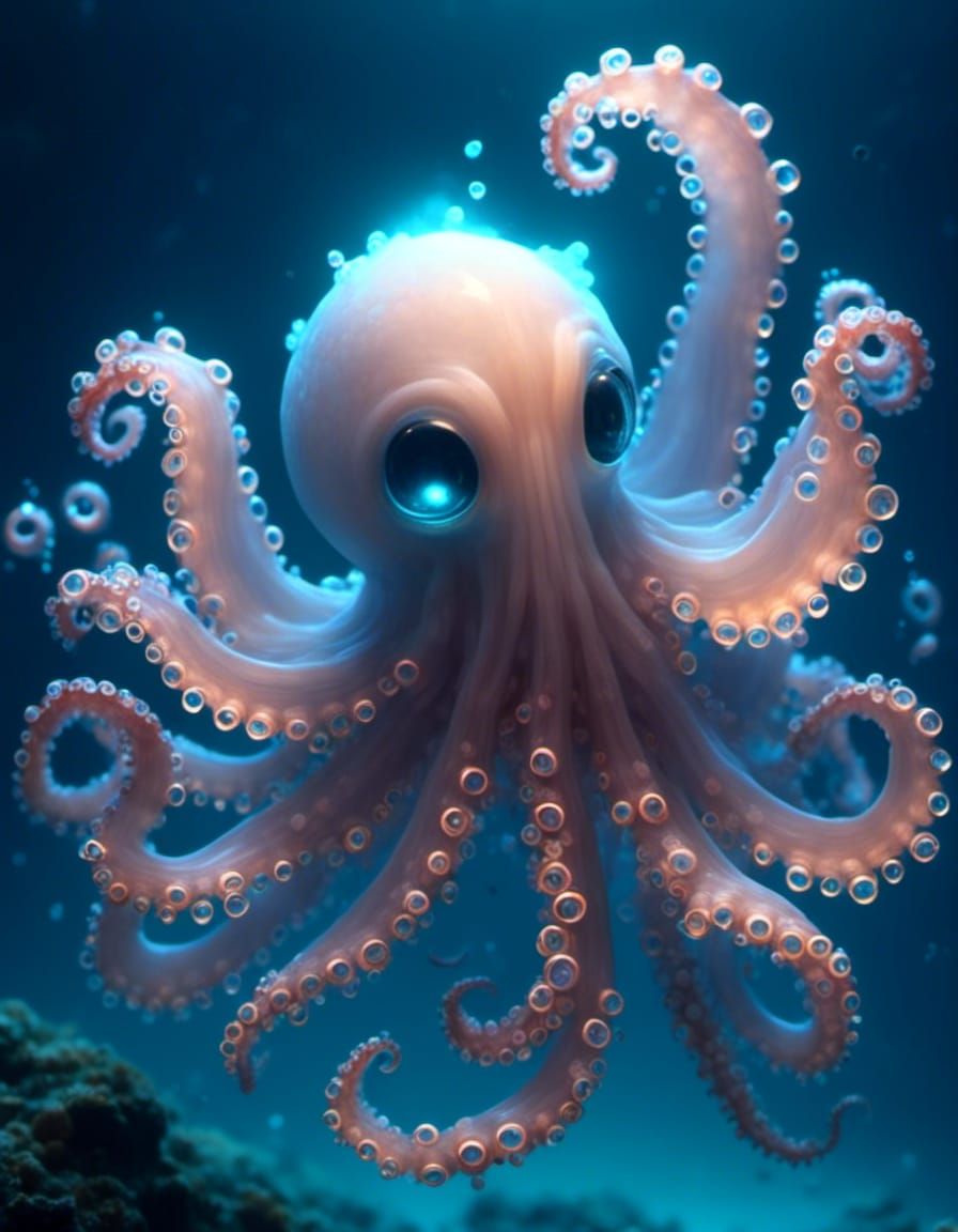 Cute Bioluminescent Octopus in Cartoon Style