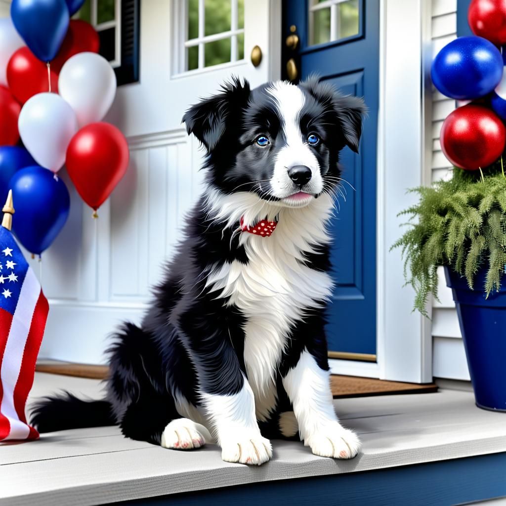 Charming Border Collie Puppy on 4th of July Cottage