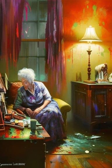 Sad Old Woman Portrait in Speedpaint Style