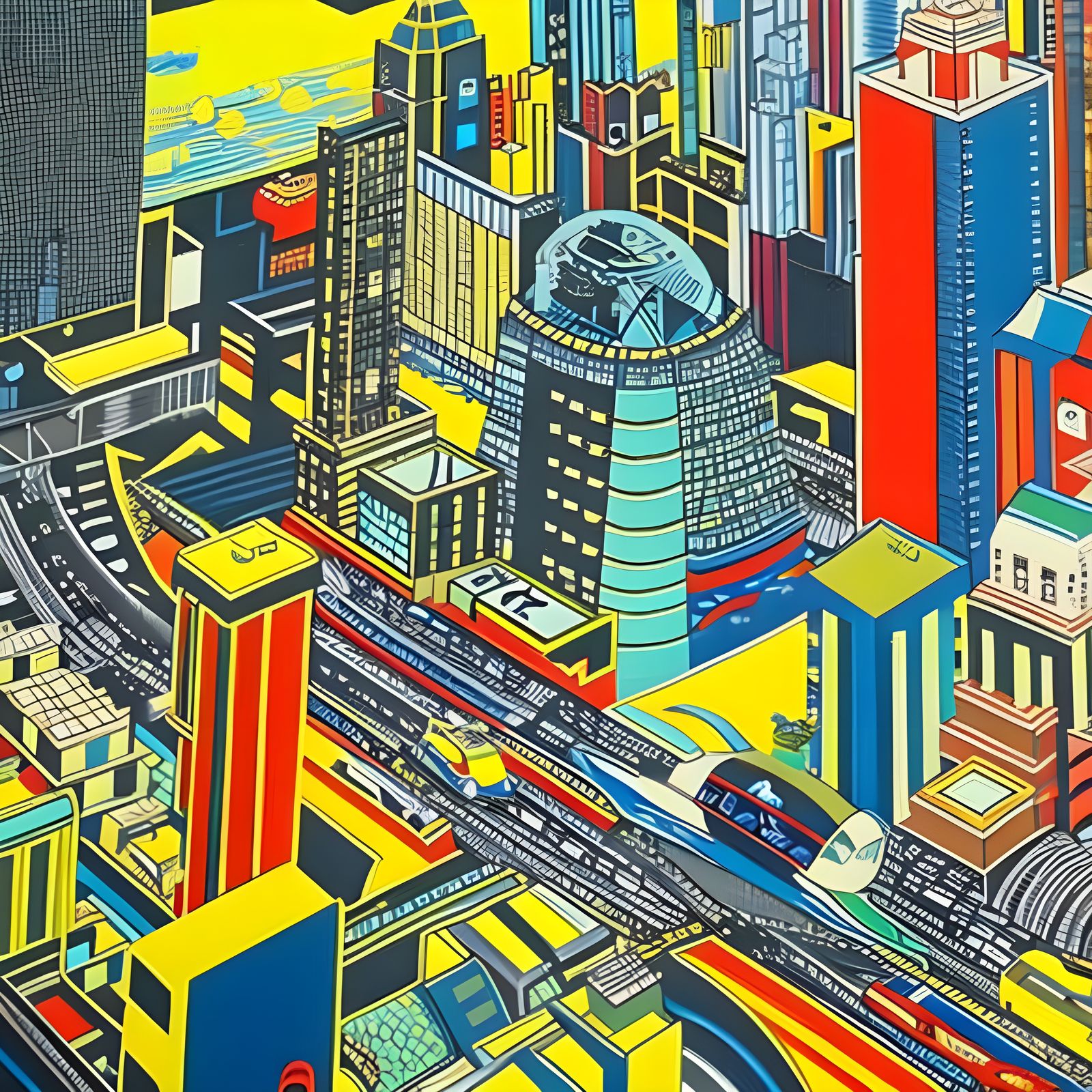 Harmonious Coexistence: Futuristic Cityscape in Crayon Drawi...