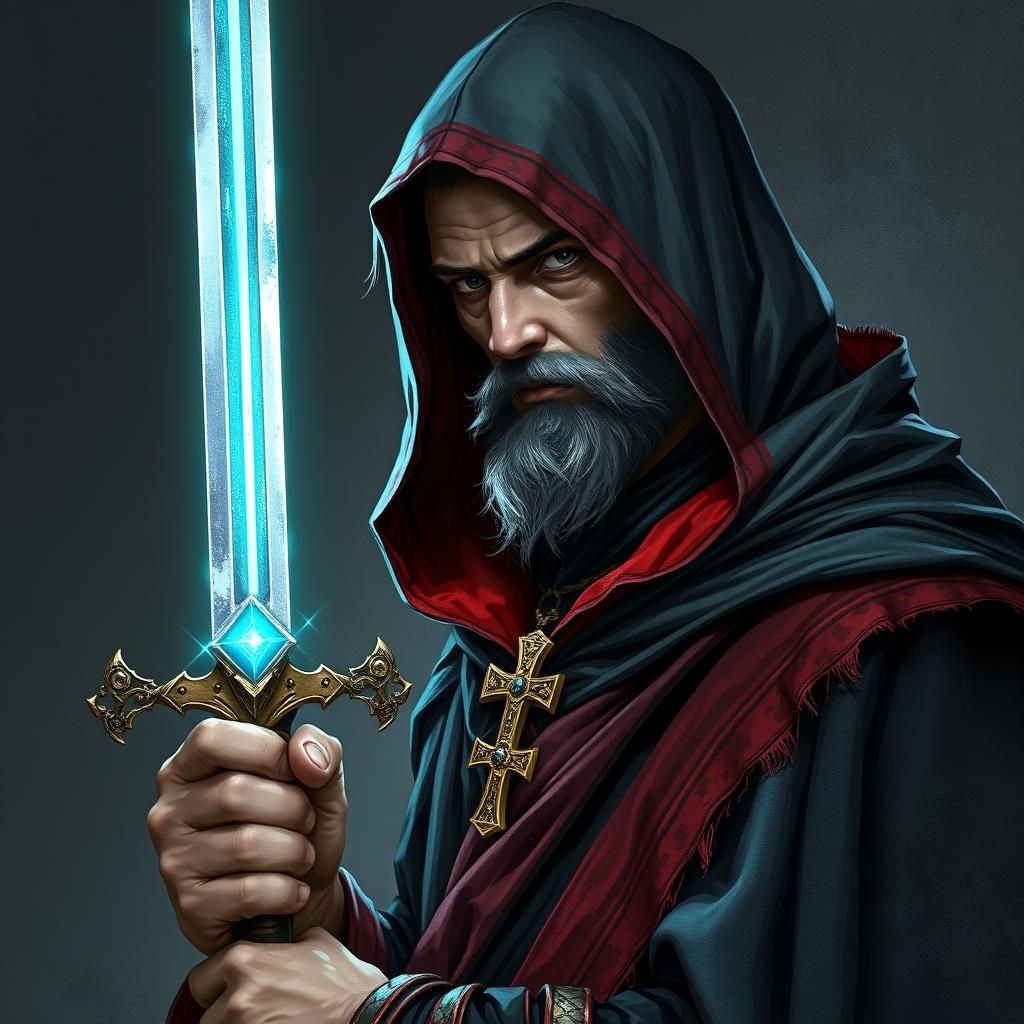 Monk with Glowing Sword Concept Art