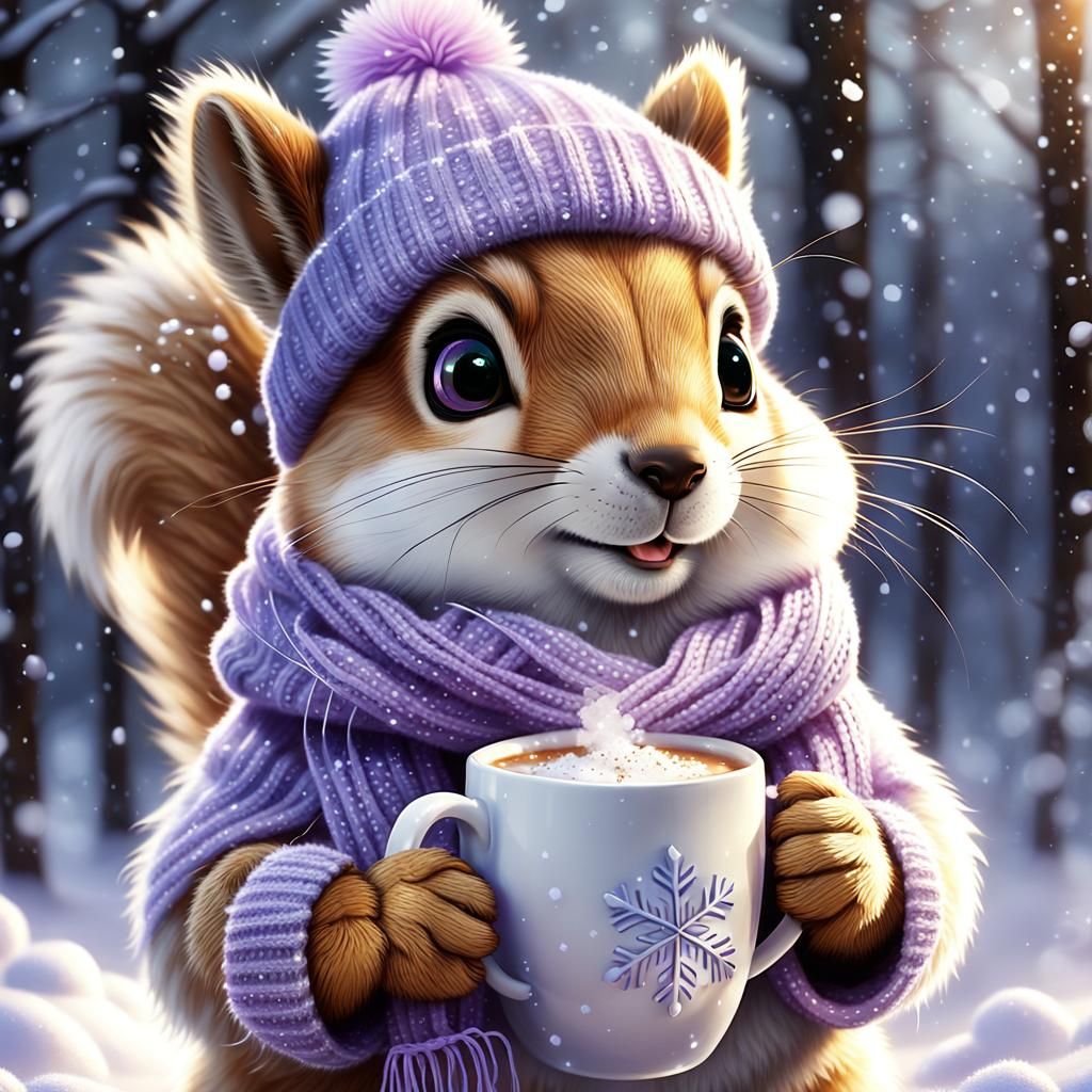Squirrel in Winter Wonderland, Digital Painting