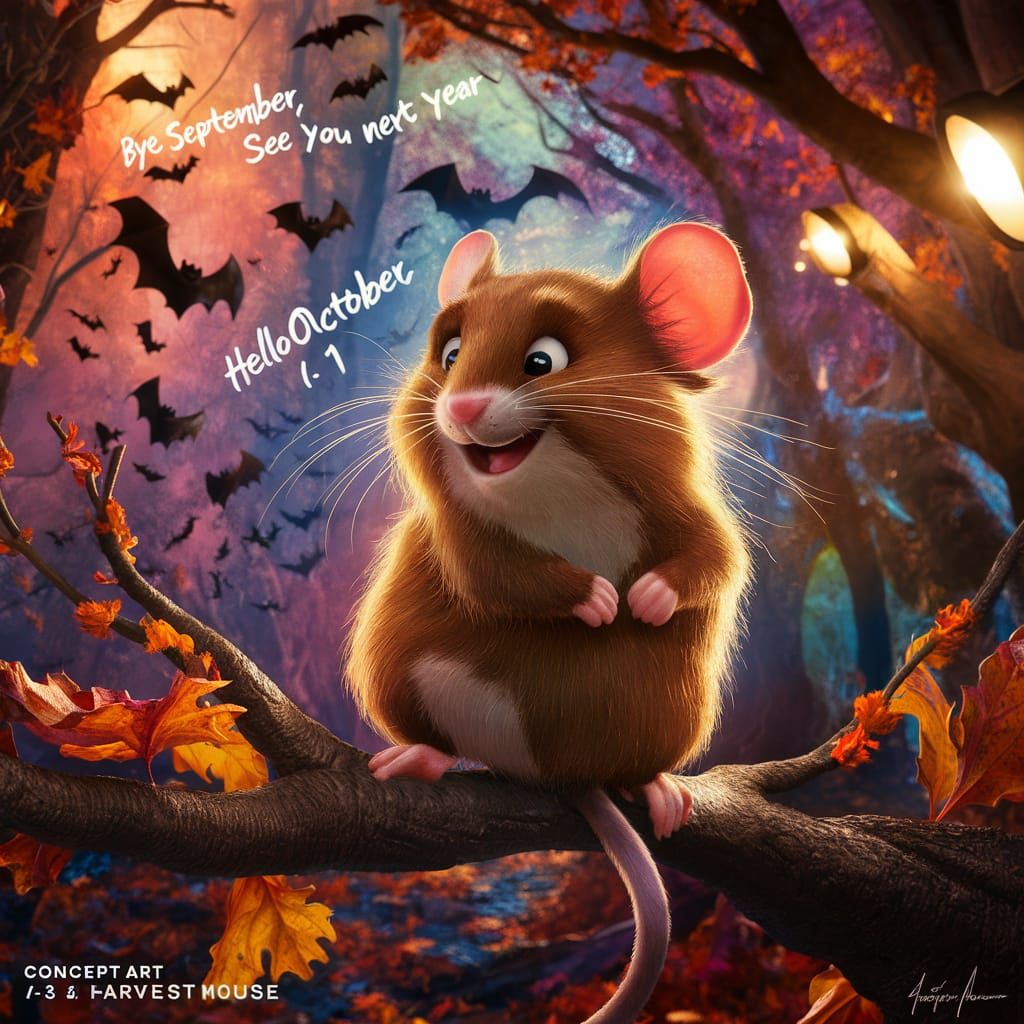 October Harvest Mouse in Autumn Forest Concept Art