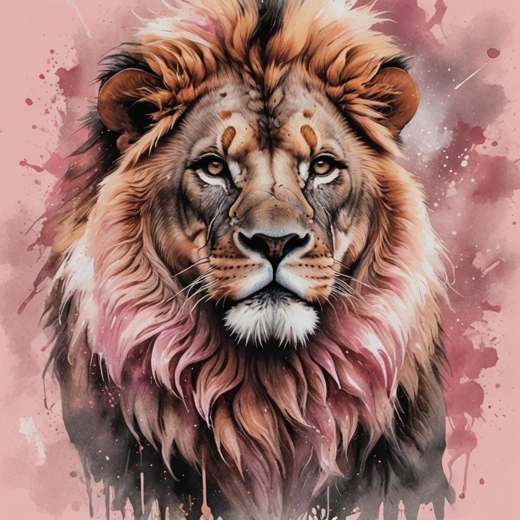 Majestic Realistic Lion with Light Pink Splotches