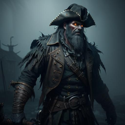 Zombie Pirate Captain in Dark Fantasy Setting