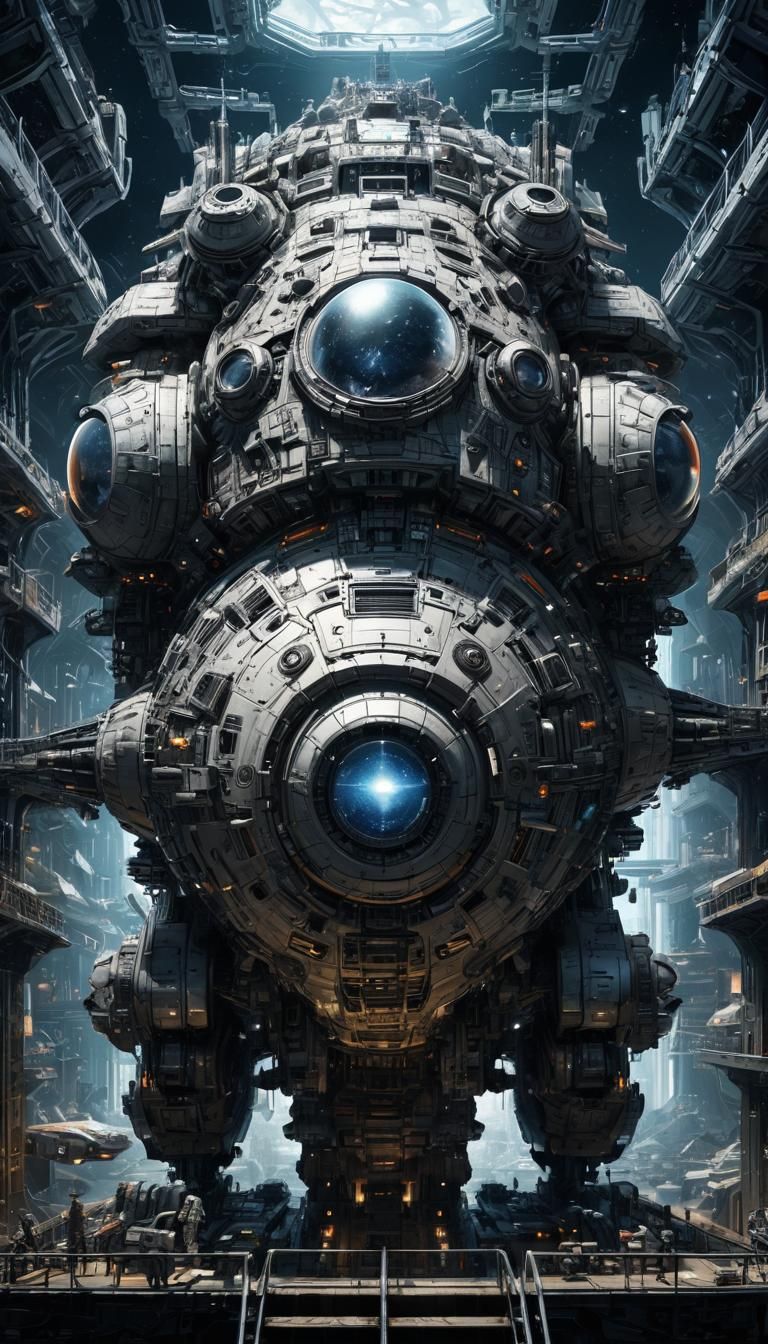 Hyperdetailed Cybernetic Space Fortress in Steampunk Style