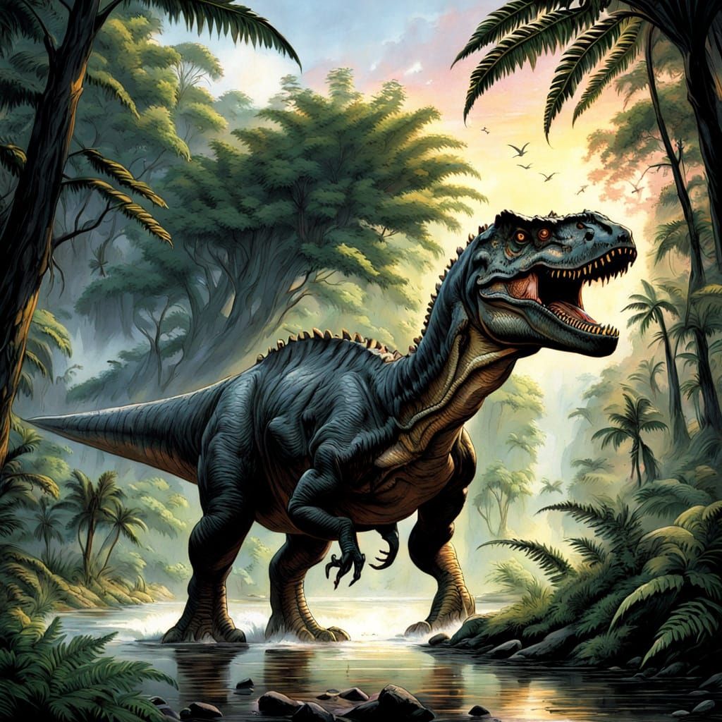 Majestic Tyrannosaurus Rex in Primeval Landscape
