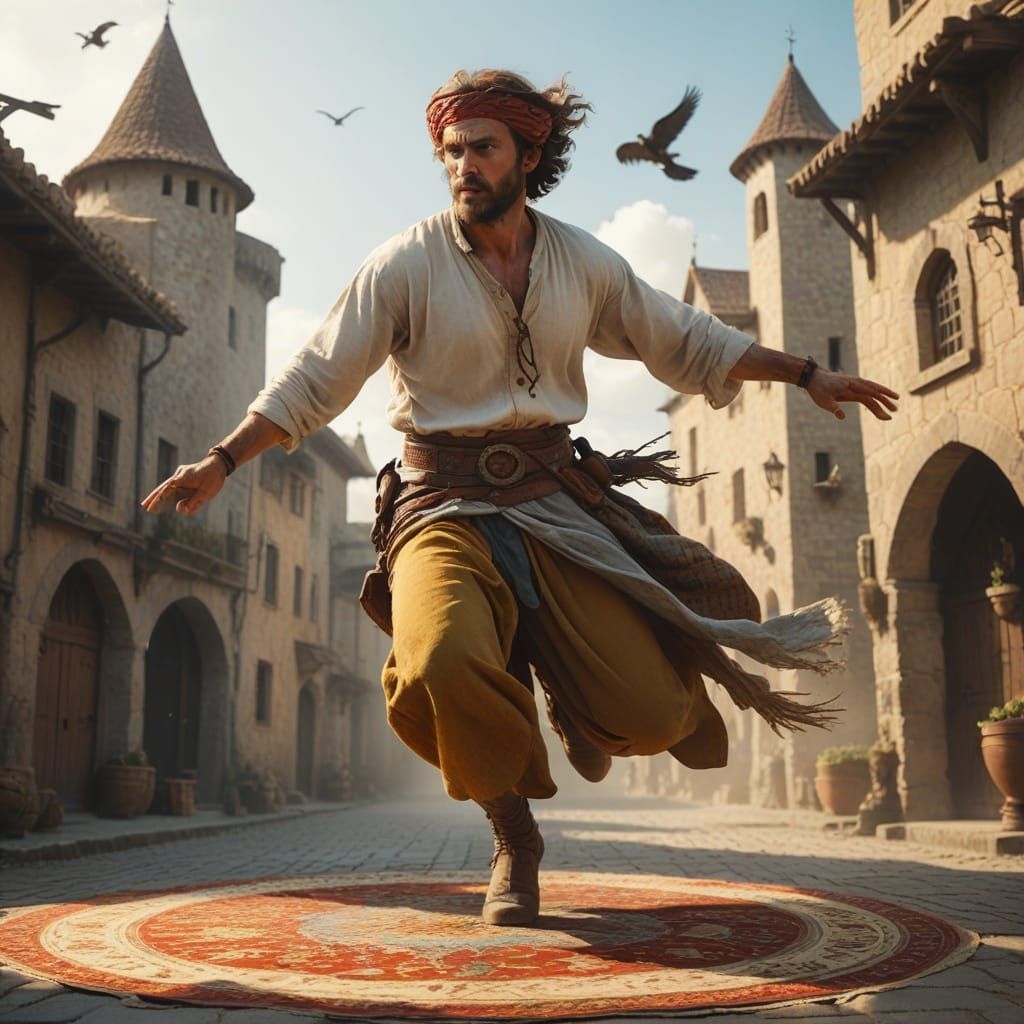 Rogue's Escape: Flying Carpet Chase in Medieval Town