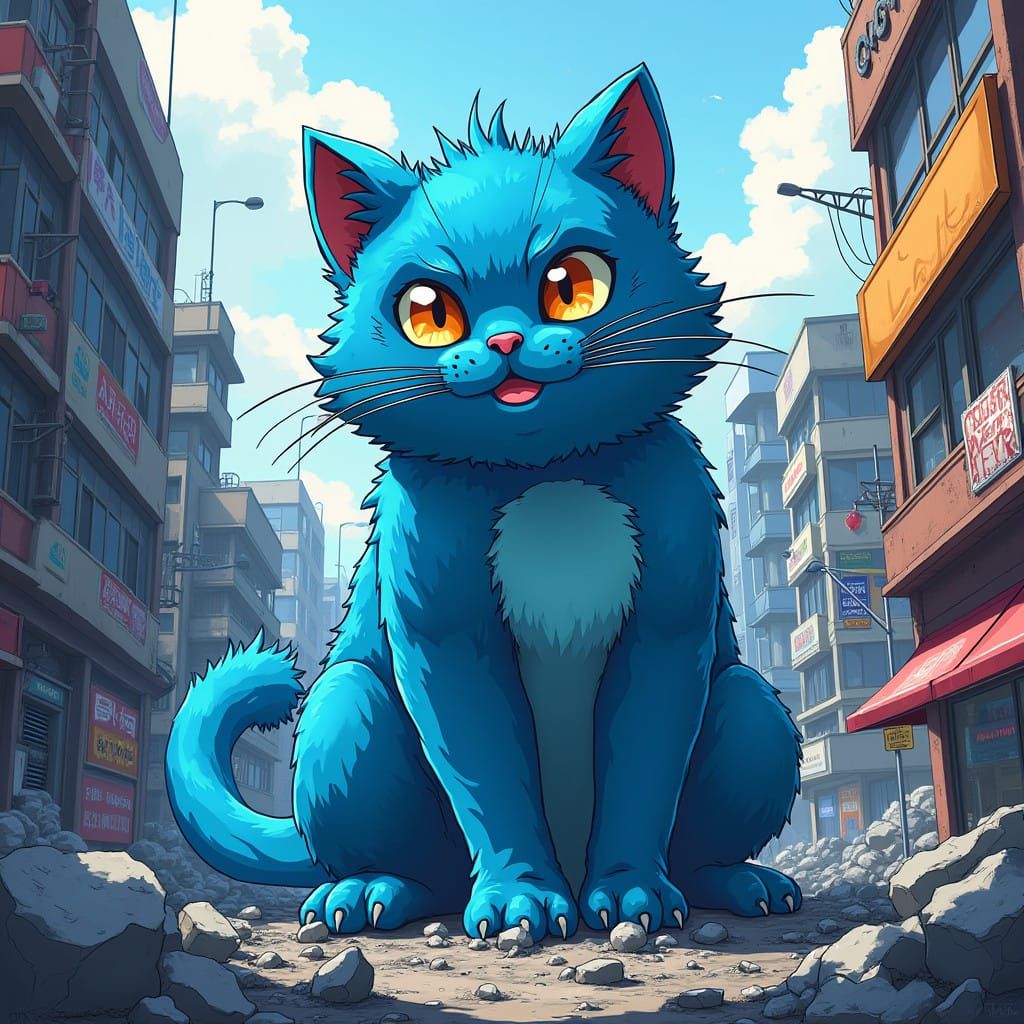 Electric Blue Catzilla Devastates City in Studio Trigger-Ins...