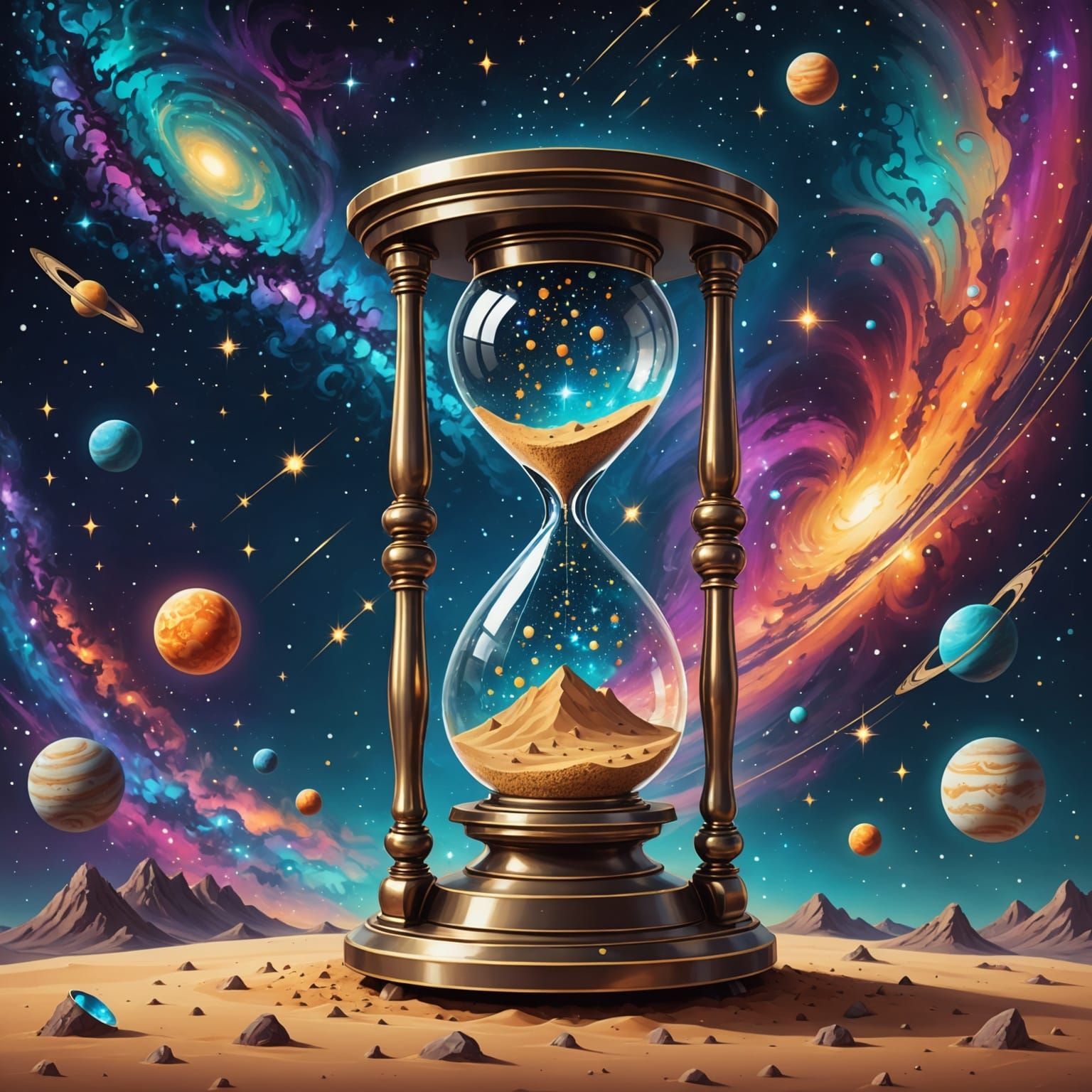 Galactic Hourglass in Surrealist Pop Art Style