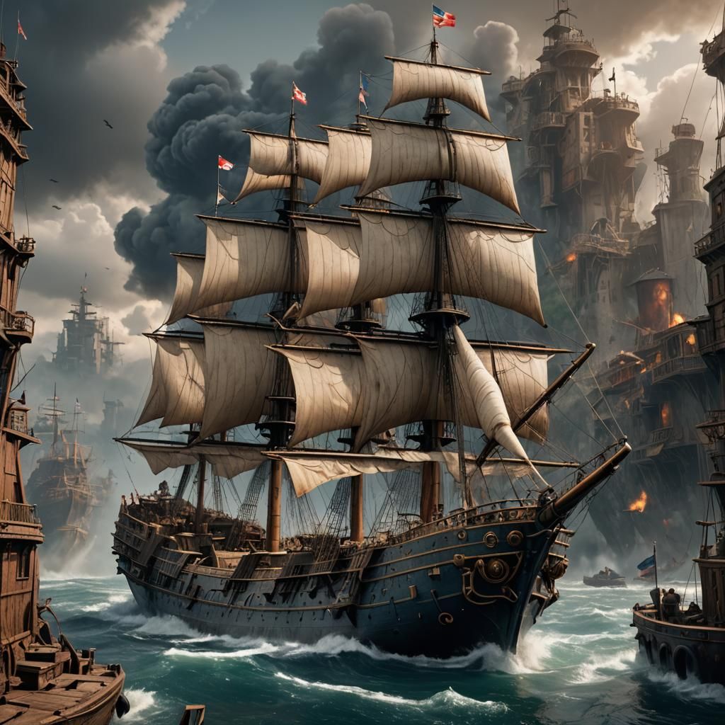Detailed WWI Ship Matte Painting