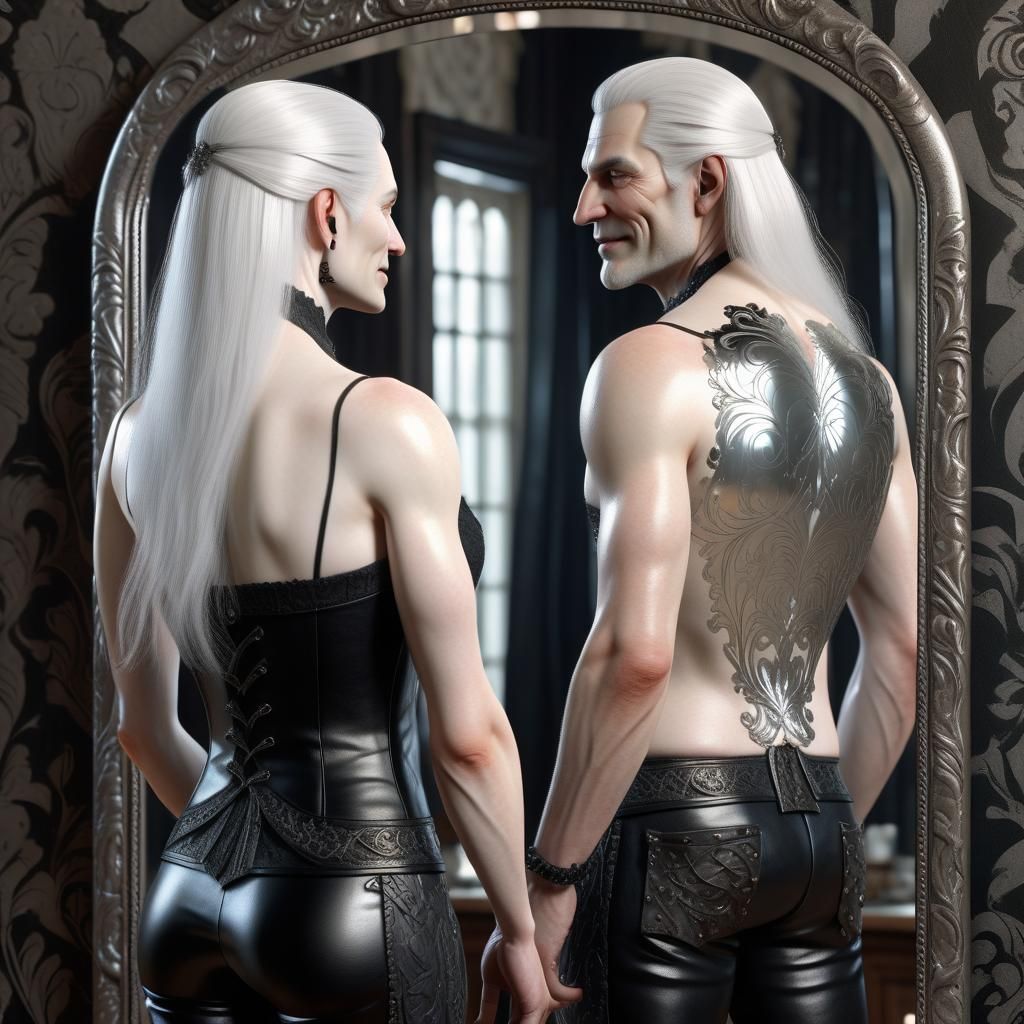 Mirror Reflection: Middle-Aged Woman and Goth Man