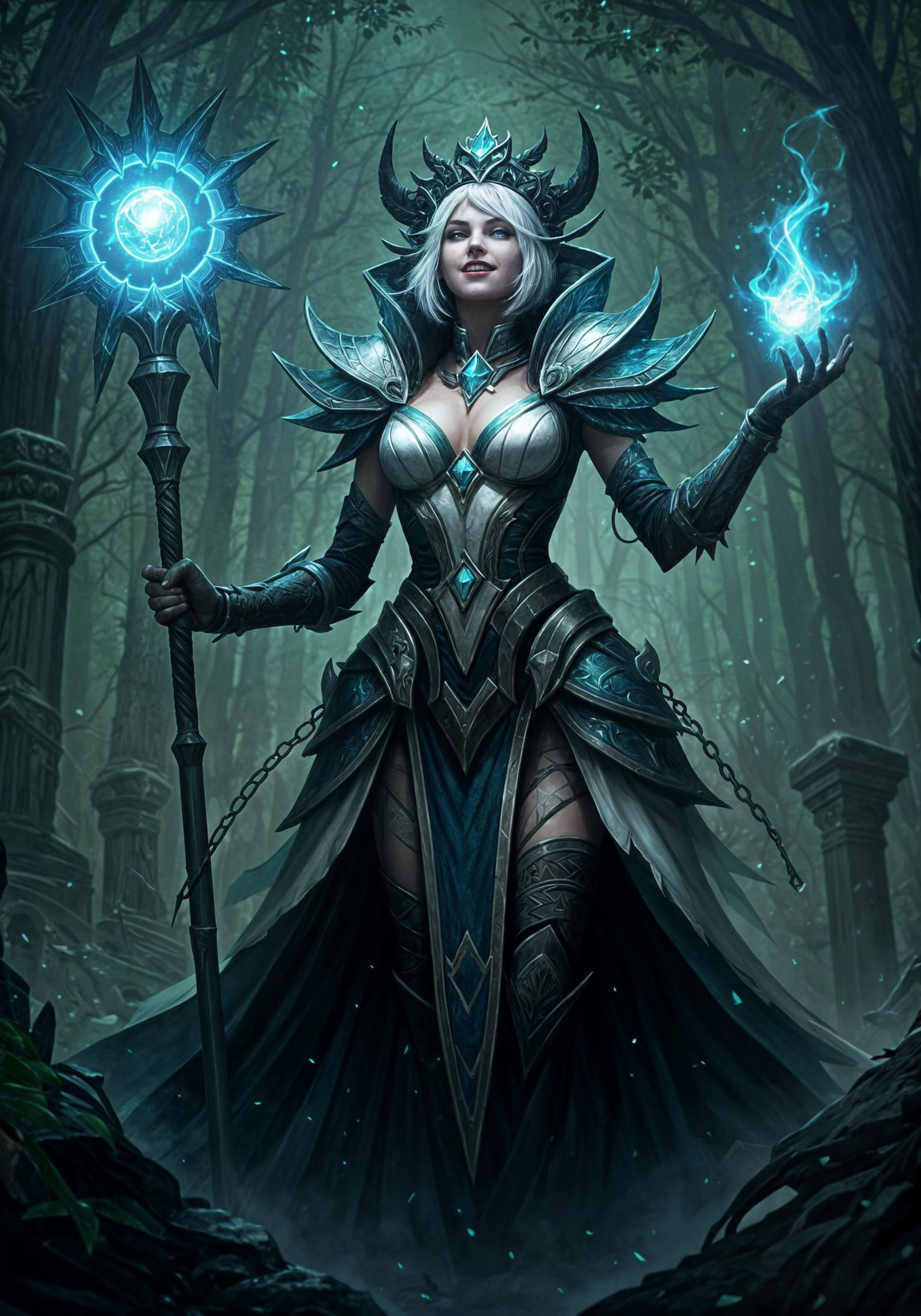 Elven Sorceress with Electric Staff in Fantasy Art