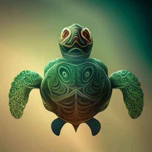 Shimmering Green Turtle with Fractal Elements