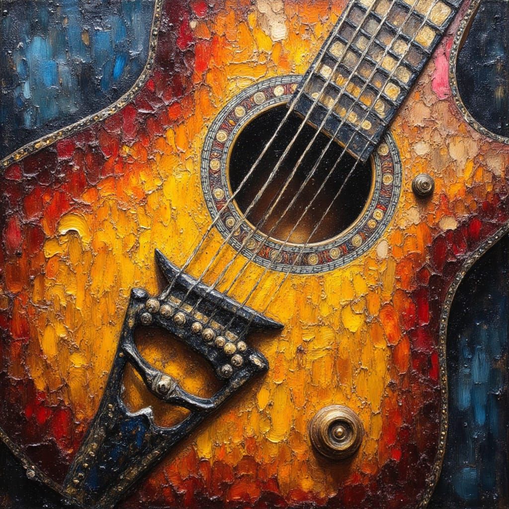 Realistic Guitar in Impasto Oil Painting Style