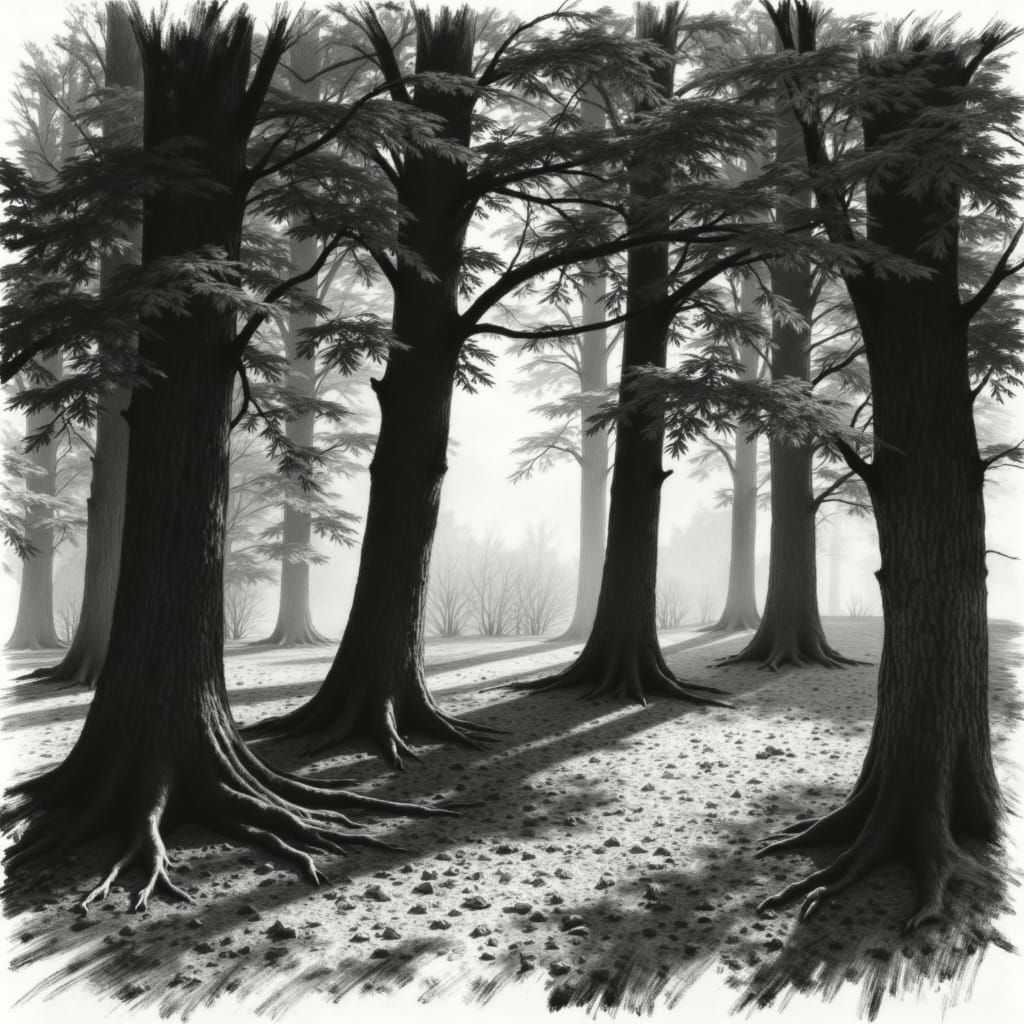 Charcoal Beech Grove with Textured Brush Strokes