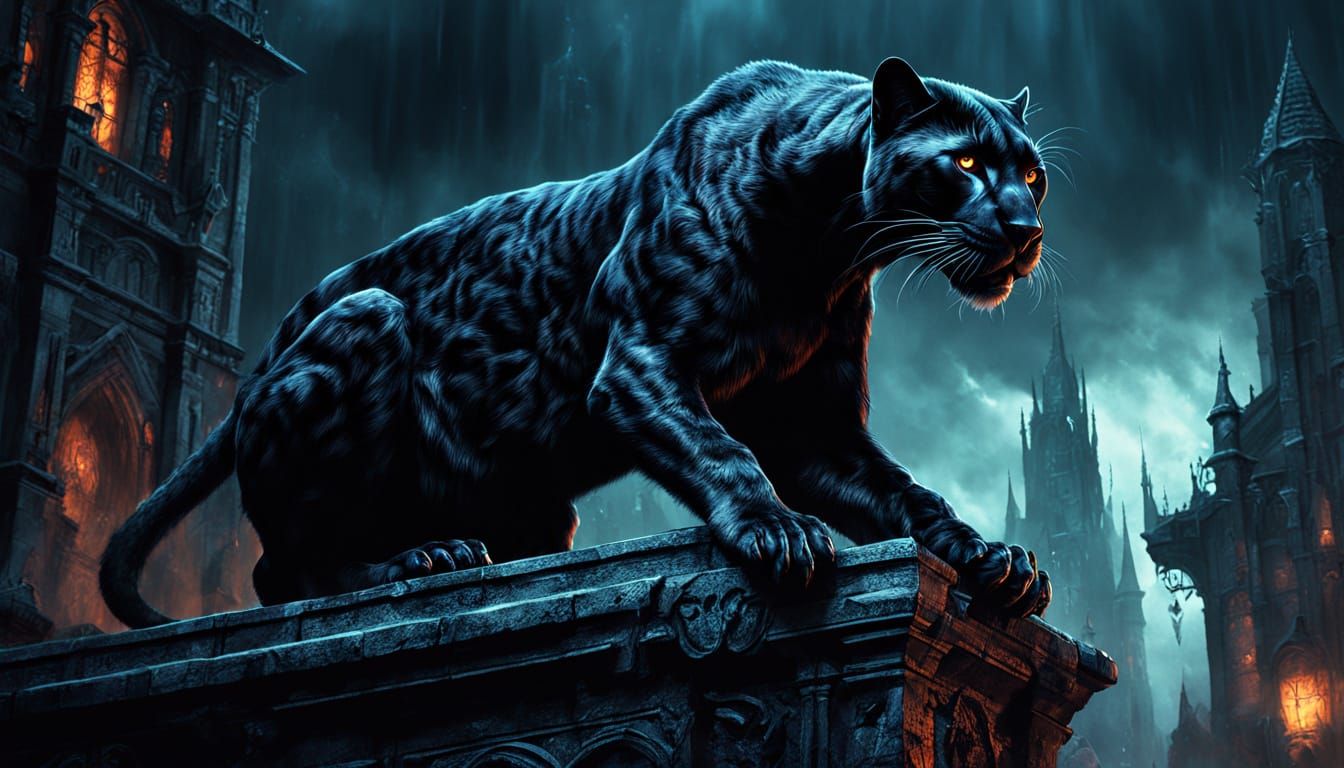 Gothic Panther Reigns Over Darkened Gotham City in Vibrant, ...